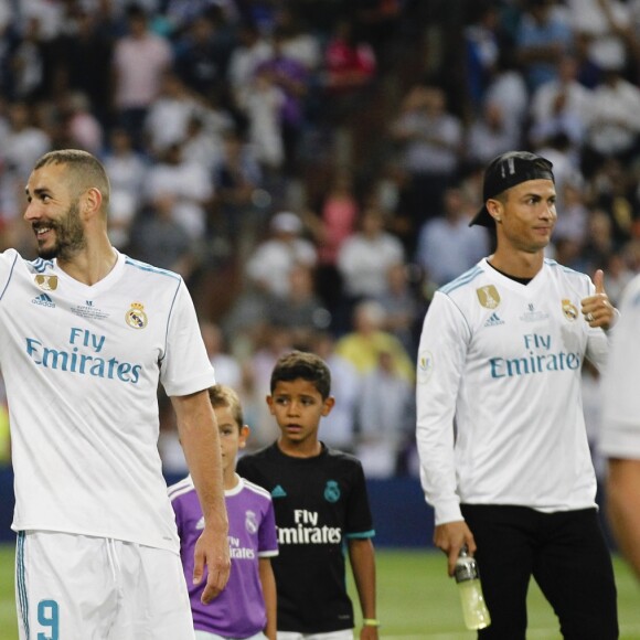Karim Benzema. Finale de la Supercoupe d'Espagne "Real Madrid - FC Barcelone" au stade Santiago Bernabeu à Madrid, le 16 août 2017. Le Real Madrid s'est imposé 2 à 0.