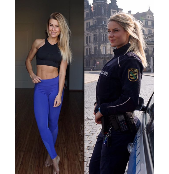 Adrienne Koleszár est policière en Allemagne. En coulisses, elle sculpte son corps et parle fitness sur Instagram.