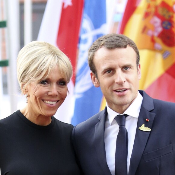 Le Président français Emmanuel Macron et sa femme la première dame Brigitte Macron arrivent au concert de la Neuvième Symphonie de Beethoven à l'Elbphilharmonie de Hamburg, le 7 juillet 2017. © Future-Image/Zuma Press/Bestimage