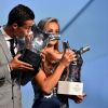 Cristiano Ronaldo et Lieke Martens avec leur trophée du meilleur joueur et de la meilleure joueuse de la saison 2016/2017 pendant le tirage au sort de l'UEFA Champions League 2017/2018 au Grimaldi Forum à Monaco le 24 août 2017. © Bruno Bebert/Bestimage