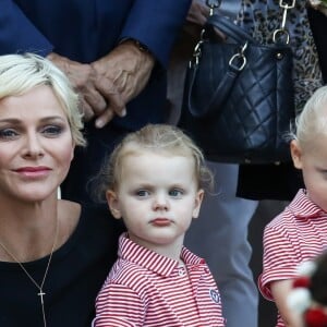 De gauche à droite, le fils de Jean Leonard de Massy, Melchior, la princesse Charlene de Monaco, la princesse Gabriella et le prince Jacques durant le traditionnel pique-nique des monégasques au parc Princesse Antoinette à Monaco le 1er septembre 2017. © Olivier Huitel/Pool restreint Monaco/Bestimage