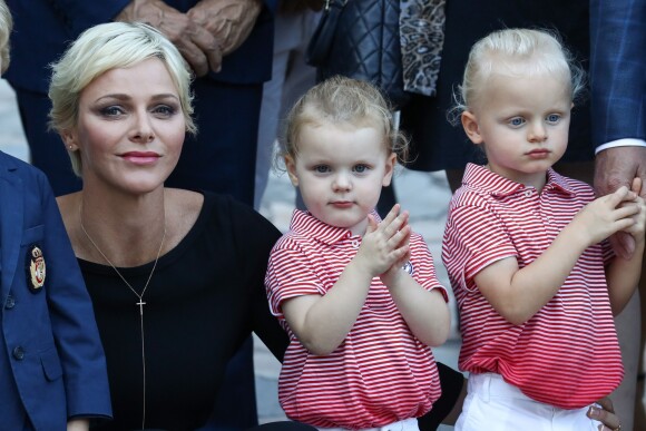 De gauche à droite, la princesse Charlene de Monaco, la princesse Gabriella et le prince Jacques durant le traditionnel pique-nique des monégasques au parc Princesse Antoinette à Monaco le 1er septembre 2017. © Olivier Huitel/Pool restreint Monaco/Bestimage