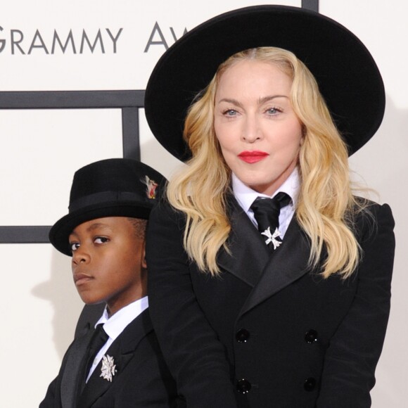 Madonna et son fils David Banda - 56e cérémonie des Grammy Awards à Los Angeles le 26 janvier 2014.