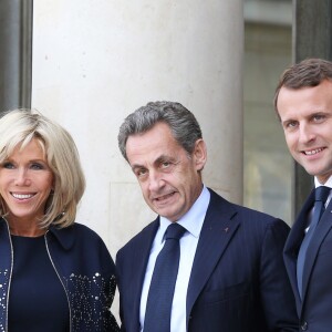 Brigitte Macron, Nicolas Sarkozy, Emmanuel Macron - Le président de la République française a reçu les membres de la délégation française de Paris2024 ainsi que ses deux prédécesseurs au palais de l'Elysée à Paris, France, le 16 septembre 2017. © Dominique Jacovides/Bestimage