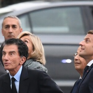 Exclusif - Gérald Darmanin, Valérie Pécresse, Jack Lang, Emmanuel Macron et Michel Aoun - Emmanuel Macron et Michel Aoun (président de la République Libanaise) arrivent à l'inauguration de l'exposition "Chrétiens d'Orient, deux mille ans d'histoire" à l'Institut du Monde Arabe à Paris, le 25 septembre 2017.