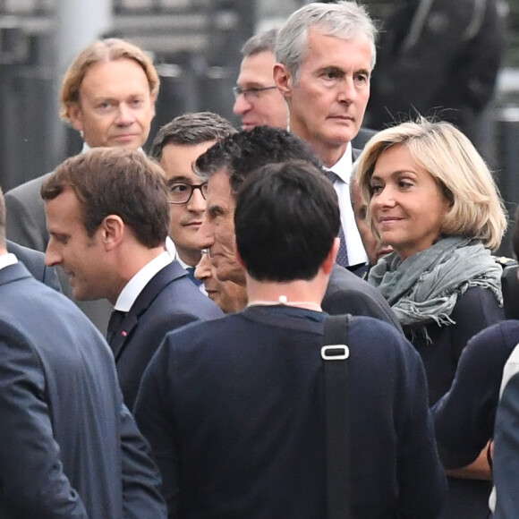 Exclusif - Gérald Darmanin, Valérie Pécresse, Jack Lang, Emmanuel Macron et Michel Aoun - Emmanuel Macron et Michel Aoun (président de la République Libanaise) arrivent à l'inauguration de l'exposition "Chrétiens d'Orient, deux mille ans d'histoire" à l'Institut du Monde Arabe à Paris, le 25 septembre 2017.