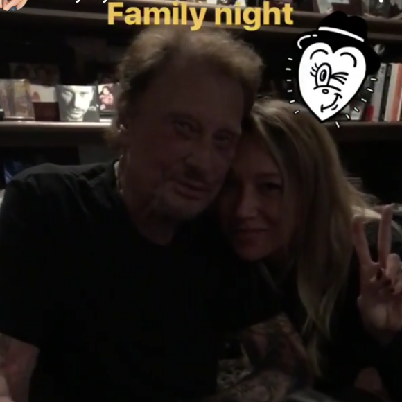 Johnny Hallyday en studio avec sa fille Laura Smet, à Paris. Instagram, le 4 octobre 2017.
