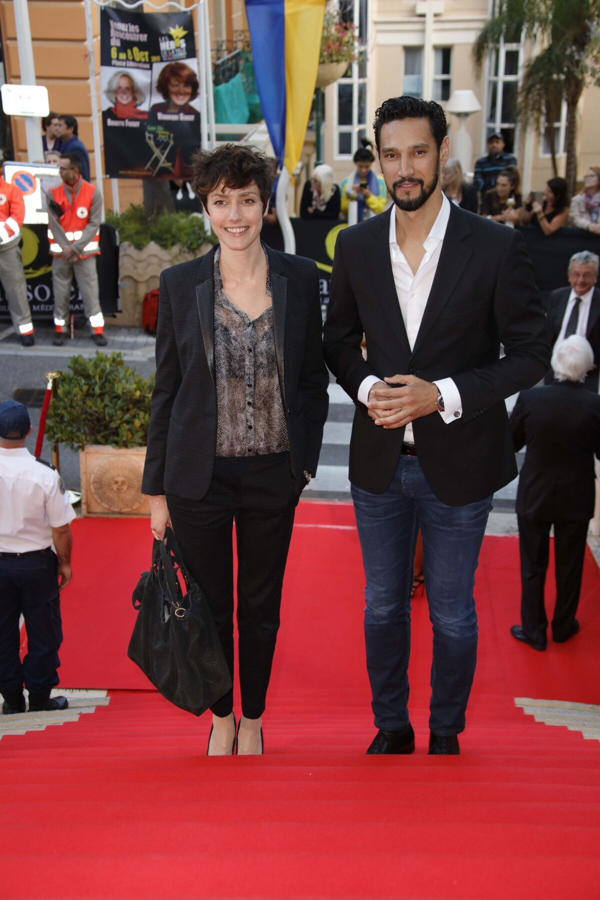 Photo : Catherine Demaiffe, Stany Coppet - Ouverture du 6ème Festival Les  Héros de la Télé à Beausoleil le 7 octobre 2017. - Purepeople