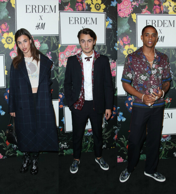 Rainey Qualley, Brandon Thomas Lee et Cordell Broadus au défilé Erdem x H&M à Los Angeles. Le 18 octobre 2017.