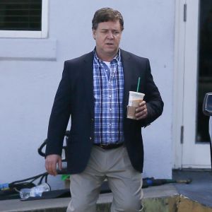Exclusif - Russell Crowe méconnaissable sur le tournage de "Boy Erased" à Atlanta le 22 octobre 2017.