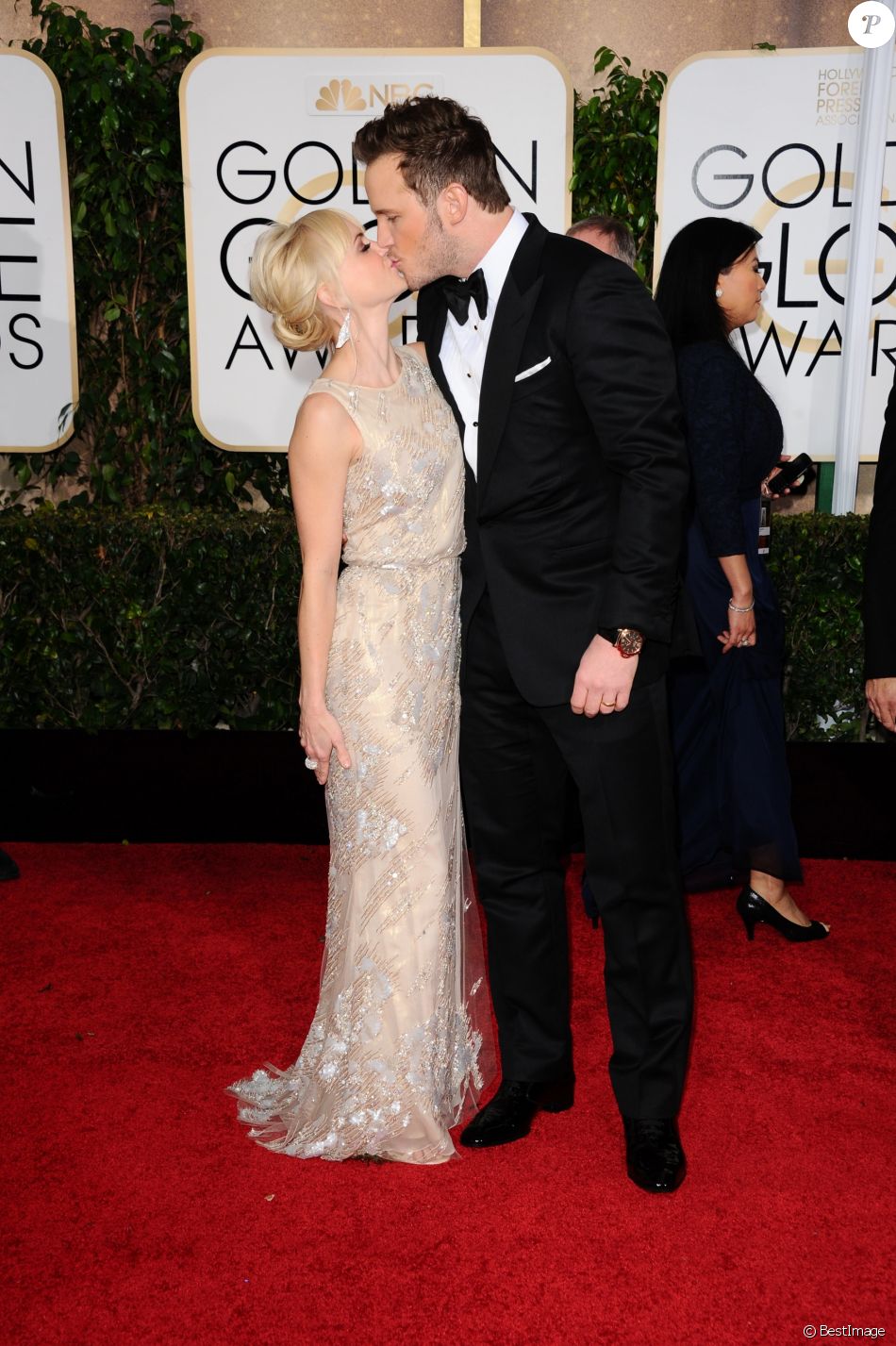 Chris Pratt et sa femme Anna Faris - 72e cérémonie annuelle des Golden Globe Awards à Beverly Hills, le 11 janvier 2015.