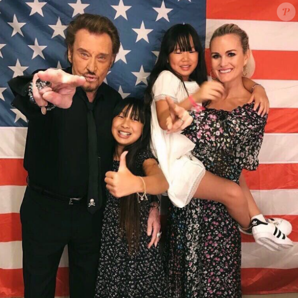 Johnny et Laeticia Hallyday avec leurs filles Jade et Joy, le 26 juin 2017.