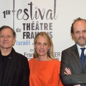 Le fondateur du festival l'acteur et metteur en scène Steve Suissa, Francis Huster, la pianiste Claire-Marie Le Guay, le producteur du festival Jean-Marc Dumontet et Laurent Ruquier - 3e soirée du tout 1er Festival du Théâtre Français en Israël, organisé par Steve Suissa à Tel Aviv, le 29 octobre 2017. © Erez Lichtfeld/Bestimage