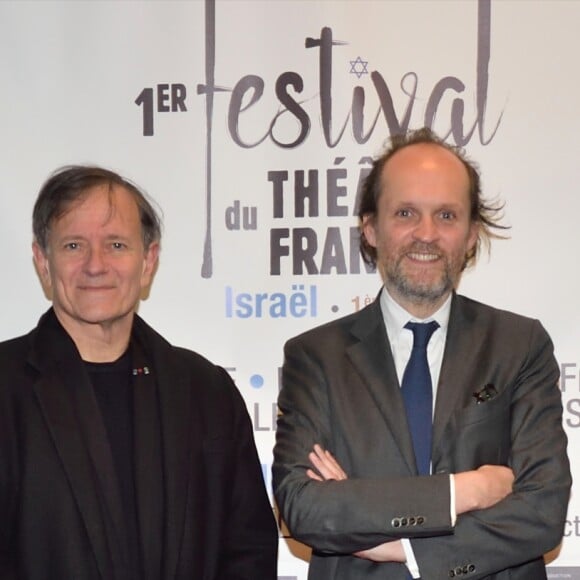 Le fondateur du festival l'acteur et metteur en scène Steve Suissa, Francis Huster, le producteur du festival Jean-Marc Dumontet et Laurent Ruquier - 3e soirée du tout 1er Festival du Théâtre Français en Israël, organisé par Steve Suissa à Tel Aviv, le 29 octobre 2017. © Erez Lichtfeld/Bestimage