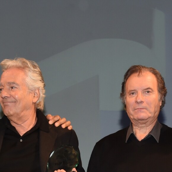 Exclusif - Steve Suissa, fondateur du festival, Pierre Arditi, Daniel Russo et Jean-Marc Dumontet, producteur du festival - 2e soirée du tout 1er Festival du Théâtre Français en Israël, organisé par Steve Suissa à Tel Aviv, le 23 octobre 2017. © Erez Lichtfeld/Bestimage