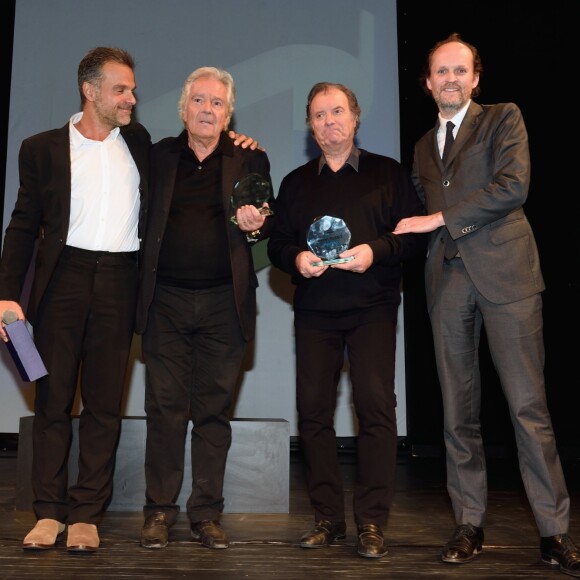 Exclusif - Steve Suissa, fondateur du festival, Pierre Arditi, Daniel Russo et Jean-Marc Dumontet, producteur du festival - 2e soirée du tout 1er Festival du Théâtre Français en Israël, organisé par Steve Suissa à Tel Aviv, le 23 octobre 2017. © Erez Lichtfeld/Bestimage