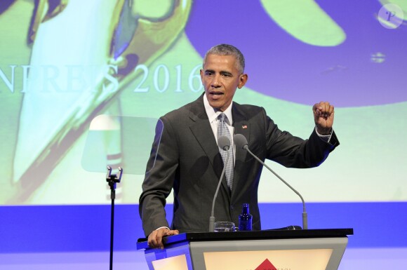 L'ancien président des Etats-Unis, Barack Obama, a reçu le Prix allemand des médias à Bade, le 25 mai 2017