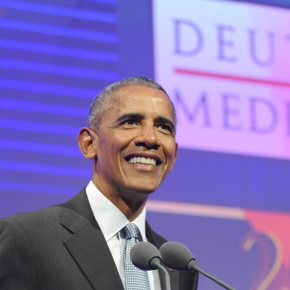 L'ancien président des Etats-Unis, Barack Obama, a reçu le Prix allemand des médias à Bade, le 25 mai 2017