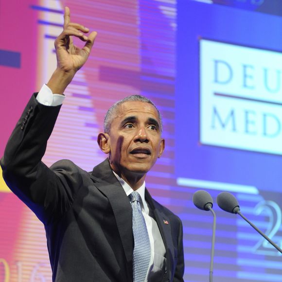 L'ancien président des Etats-Unis, Barack Obama, a reçu le Prix allemand des médias à Bade, le 25 mai 2017