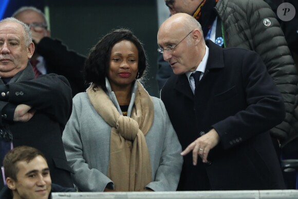 Laura Flessel-Colovic, ministre des Sports, et Bernard Laporte au Stade de France le 11 novembre 2017 lors du match de rugby France - Nouvelle-Zélande (18-38), à Saint-Denis.