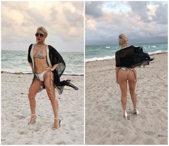 Lady Gaga en toute décontraction pour une journée à la plage à Miami. Novembre 2017.