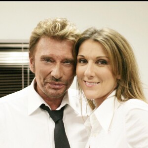 Exclu - Céline Dion et Johnny Hallyday lors de l'enregistrement de l'émission Les 500 choristes, en 2005