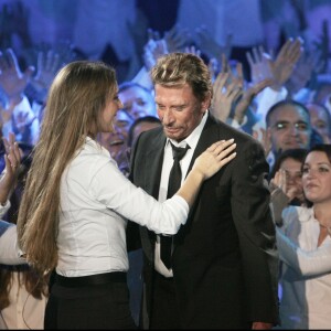 Exclu - Céline Dion et Johnny Hallyday lors de l'enregistrement de l'émission Les 500 choristes, en 2005