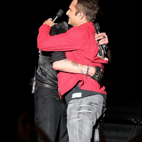 Exclusif - David Hallyday - Johnny Hallyday en duo pour son 2eme concert de la tournee "Born Rocker Tour" au POPB de Bercy a Paris. Le 15 juin 2013