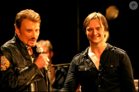 Johnny et David Hallyday en concert à Paris en mars 2008