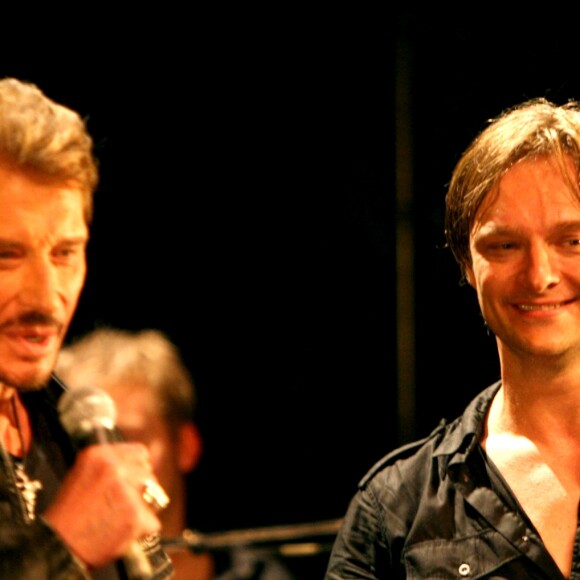 Johnny et David Hallyday en concert à Paris en mars 2008