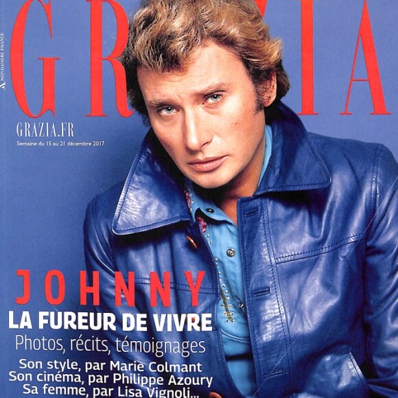 Johnny Hallyday en couverture de Grazia, en kiosques depuis le 13 décembre 2017.