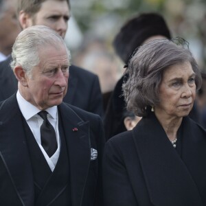 Le prince Charles et la reine Sofia d'Espagne - Obsèques du roi Michel de Roumanie à Bucarest, le 16 décembre 2017.