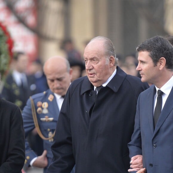 La reine Sofia d'Espagne, le roi Juan Carlos d'Espagne - Obsèques du roi Michel de Roumanie à Bucarest, le 16 décembre 2017.