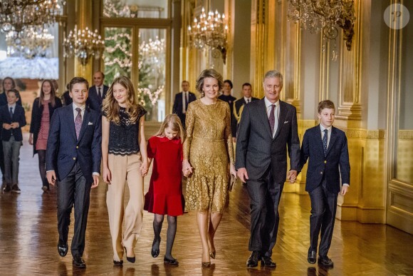 Le prince Gabriel, la princesse Elisabeth, la princesse Eleonore, la reine Mathilde, le roi Philippe, le prince Emmanuel - La famille royale de Belgique assiste au traditionnel concert de Noël au palais royal à Bruxelles le 20 décembre 2017. 20/12/2017 - Bruxelles