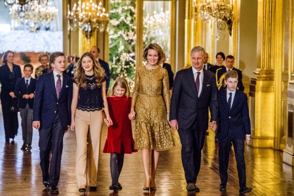 Le prince Gabriel, la princesse Elisabeth, la princesse Eleonore, la reine Mathilde, le roi Philippe, le prince Emmanuel - La famille royale de Belgique assiste au traditionnel concert de Noël au palais royal à Bruxelles le 20 décembre 2017. 20/12/2017 - Bruxelles