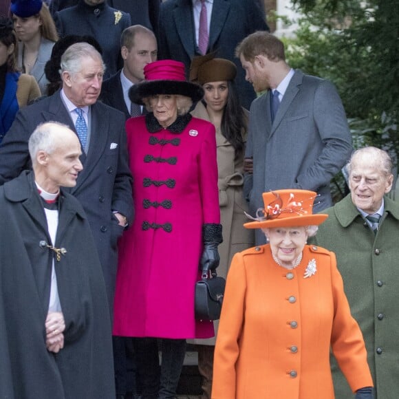 Meghan Markle avec le prince Harry et la famille royale britannique le 25 décembre 2017 lors de la messe de Noël à Sandringham dans le Norfolk.