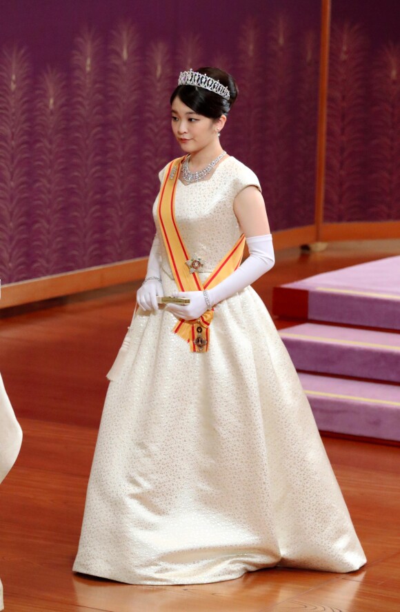 La princesse Mako d'Akishino lors de la cérémonie officielle des voeux du nouvel an au palais impérial le 1er janvier 2018 à Tokyo. Elle y participait pour la dernière fois avant de quitter la famille royale, en novembre 2018, du fait de son mariage avec Kei Komuro.