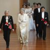 L'empereur Akihito du Japon et l'impératrice Michiko lors de la cérémonie officielle des voeux du nouvel an au palais impérial le 1er janvier 2018 à Tokyo.