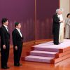 L'empereur Akihito du Japon, sa femme l'impératrice Michiko et leurs fils le prince héritier Naruhito et le prince d'Akishino (Fumihito) lors de la cérémonie officielle des voeux du nouvel an au palais impérial le 1er janvier 2018 à Tokyo.