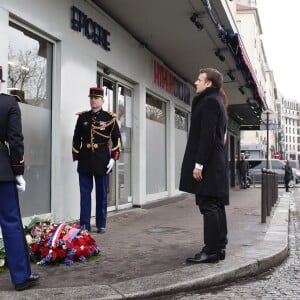 Emmanuel Macron et Anne Hidalgo (Maire de Paris) - Hommage aux victimes de l'attentat de l'Hyper Cacher de la porte de Vincennes à Paris le 7 janvier 2018. La prise d'otages du magasin Hyper Cacher de la porte de Vincennes à Paris est une attaque terroriste islamiste et antisémite, perpétrée le 9 janvier 2015 qui avait fait 5 morts en tout (trois clients, un employé, le terroriste). © Stéphane Lemouton/Bestimage