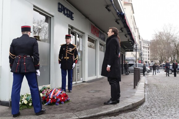 Emmanuel Macron et Anne Hidalgo (Maire de Paris) - Hommage aux victimes de l'attentat de l'Hyper Cacher de la porte de Vincennes à Paris le 7 janvier 2018. La prise d'otages du magasin Hyper Cacher de la porte de Vincennes à Paris est une attaque terroriste islamiste et antisémite, perpétrée le 9 janvier 2015 qui avait fait 5 morts en tout (trois clients, un employé, le terroriste). © Stéphane Lemouton/Bestimage