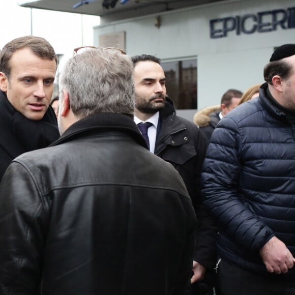 Emmanuel Macron - Hommage aux victimes de l'attentat de l'Hyper Cacher de la porte de Vincennes à Paris le 7 janvier 2018. La prise d'otages du magasin Hyper Cacher de la porte de Vincennes à Paris est une attaque terroriste islamiste et antisémite, perpétrée le 9 janvier 2015 qui avait fait 5 morts en tout (trois clients, un employé, le terroriste). © Stéphane Lemouton/Bestimage