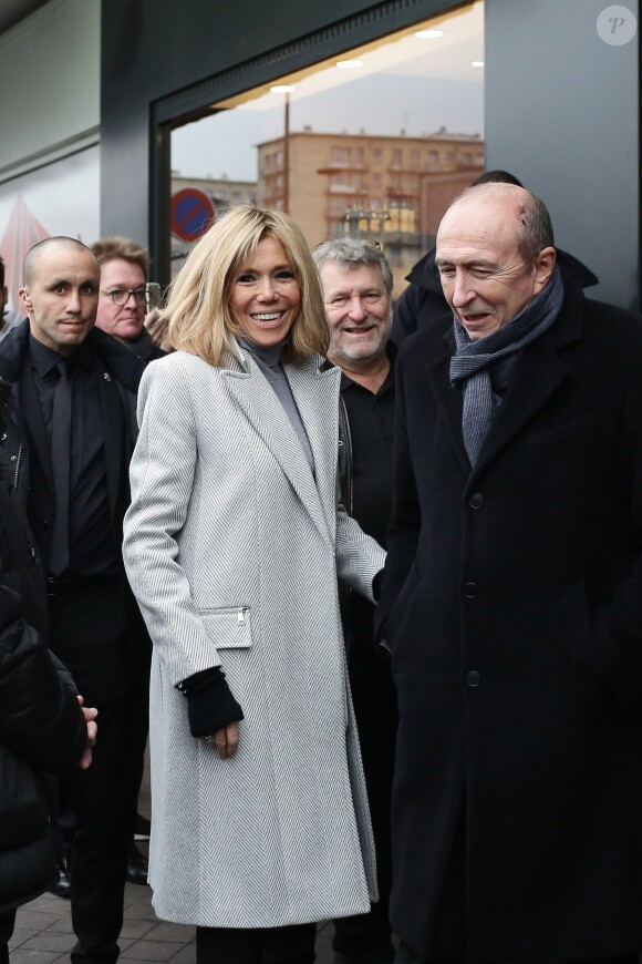 Brigitte Macron, Gérard Collomb (ministre de l'intérieur) - Hommage aux victimes de l'attentat de l'Hyper Cacher de la porte de Vincennes à Paris le 7 janvier 2018. La prise d'otages du magasin Hyper Cacher de la porte de Vincennes à Paris est une attaque terroriste islamiste et antisémite, perpétrée le 9 janvier 2015 qui avait fait 5 morts en tout (trois clients, un employé, le terroriste). © Stéphane Lemouton/Bestimage