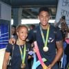 Tony Yoka et Estelle Mossely - Arrivées des athlètes des jeux olympiques de Rio 2016 à l'aéroport de Roissy le 23 août 2016.