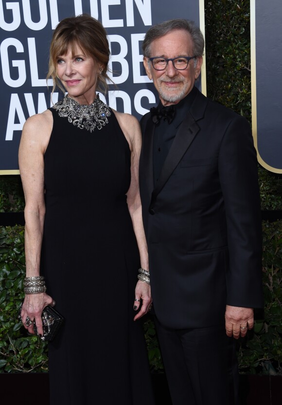 Steven Spielberg et sa femme Kate Capshaw sur le tapis rouge de la 75ème cérémonie des Golden Globe Awards au Beverly Hilton à Los Angeles, le 7 janvier 2018. © Chris Delmas/Bestimage