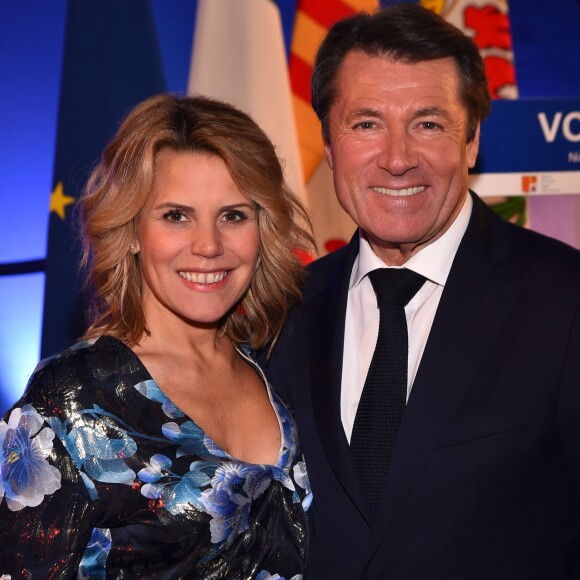 Exclusif - Christian Estrosi, le maire de Nice, est avec sa femme Laura Tenoudji lors de la cérémonie de la présentation des Voeux aux Corps Constitués des Alpes Maritimes à Nice, France, le 12 janvier 2018. © Bruno Bebert/Bestimage