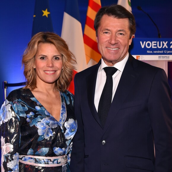 Exclusif - Christian Estrosi, le maire de Nice, est avec sa femme Laura Tenoudji lors de la cérémonie de la présentation des Voeux aux Corps Constitués des Alpes Maritimes à Nice, France, le 12 janvier 2018. © Bruno Bebert/Bestimage