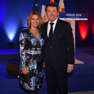 Exclusif - Christian Estrosi, le maire de Nice, est avec sa femme Laura Tenoudji lors de la cérémonie de la présentation des Voeux aux Corps Constitués des Alpes Maritimes à Nice, France, le 12 janvier 2018. © Bruno Bebert/Bestimage