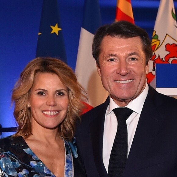 Exclusif - Christian Estrosi, le maire de Nice, est avec sa femme Laura Tenoudji lors de la cérémonie de la présentation des Voeux aux Corps Constitués des Alpes Maritimes à Nice, France, le 12 janvier 2018. © Bruno Bebert/Bestimage