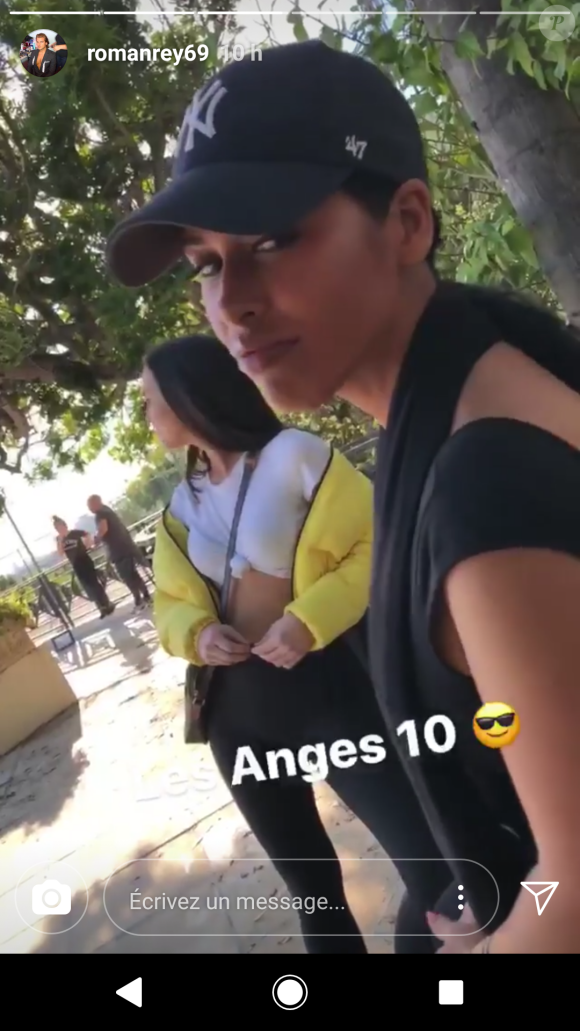 Ayem Nour sur le tournage des "Anges 10" à Los Angeles, 15 janvier 2018
